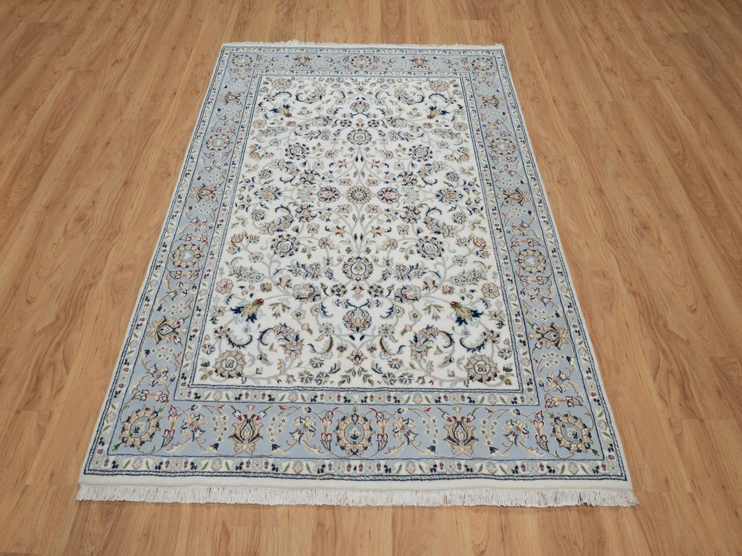 4'9" x 6'10" New Hand Knotted Ivory Wool & Silk Rectangle Oriental Rug - MOA10291582