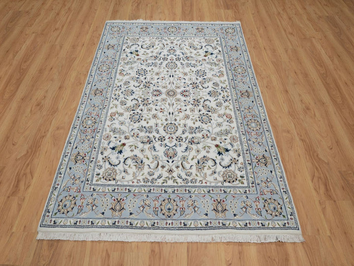 4'9" x 6'10" New Hand Knotted Ivory Wool & Silk Rectangle Oriental Rug - MOA10291582