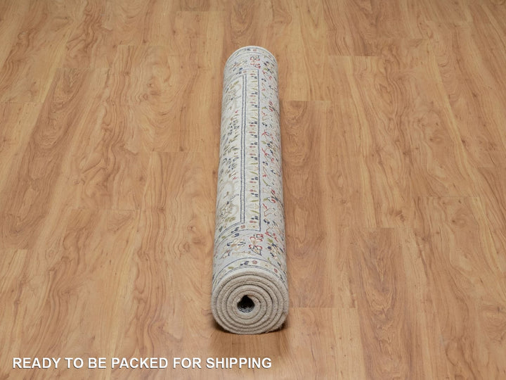 4'9" x 6'10" New Hand Knotted Ivory Wool & Silk Rectangle Oriental Rug - MOA10291582