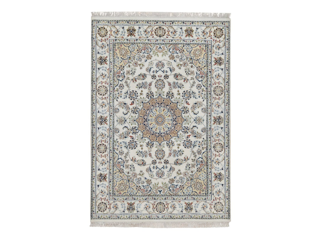 4'8" x 6'10" New Hand Knotted Ivory Wool & Silk Rectangle Oriental Rug - MOA10291583