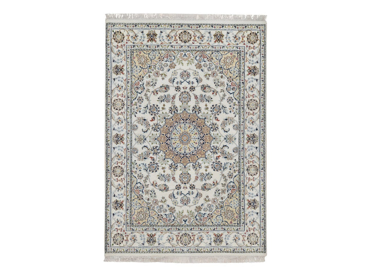 4'8" x 6'10" New Hand Knotted Ivory Wool & Silk Rectangle Oriental Rug - MOA10291583