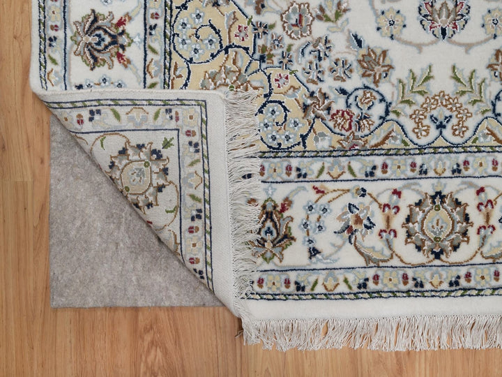 4'8" x 6'10" New Hand Knotted Ivory Wool & Silk Rectangle Oriental Rug - MOA10291583