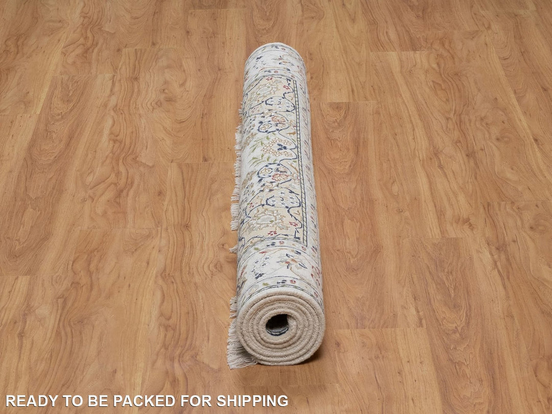 4'8" x 6'10" New Hand Knotted Ivory Wool & Silk Rectangle Oriental Rug - MOA10291583