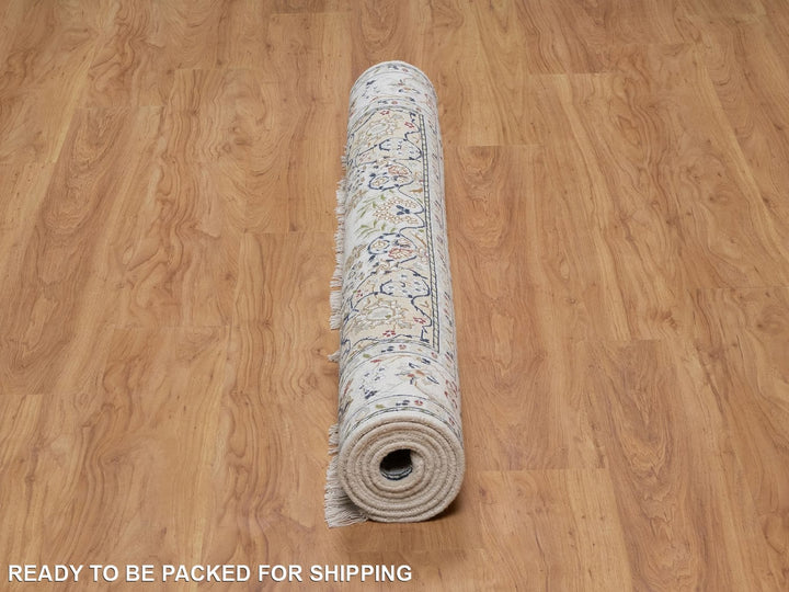 4'8" x 6'10" New Hand Knotted Ivory Wool & Silk Rectangle Oriental Rug - MOA10291583