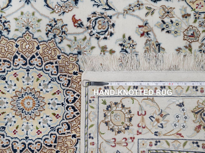 4'8" x 6'10" New Hand Knotted Ivory Wool & Silk Rectangle Oriental Rug - MOA10291583