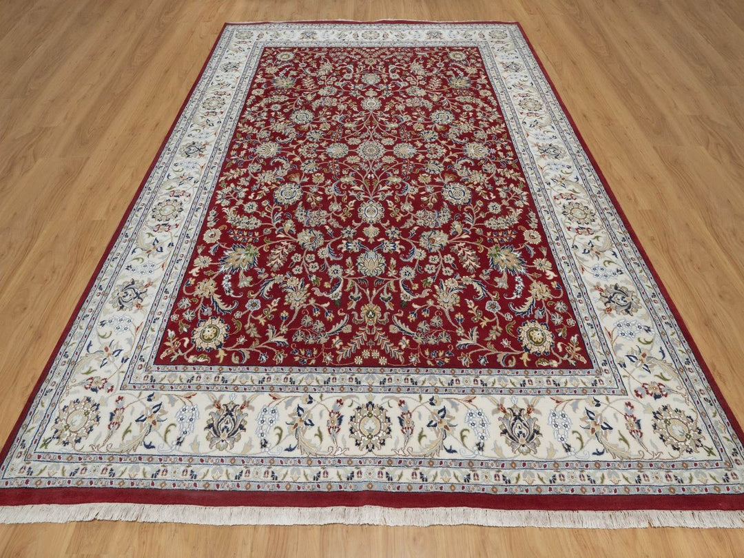 8'8" x 11'10" New Hand Knotted Red Wool & Silk Rectangle Oriental Rug - MOA10291592