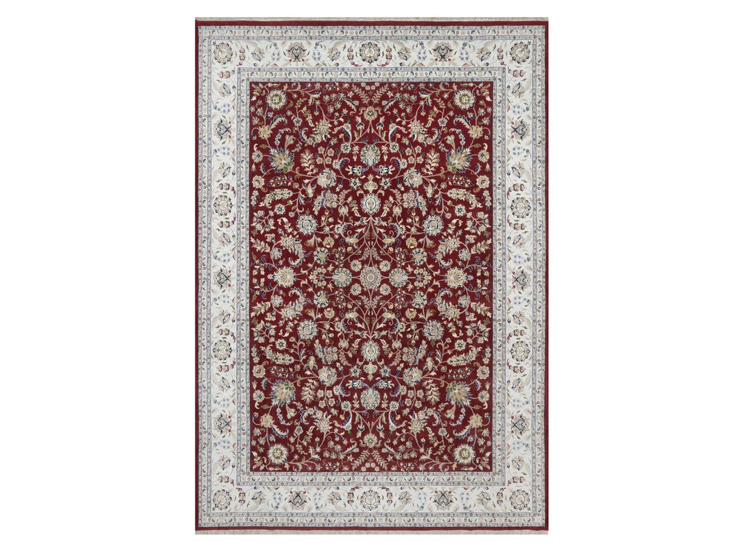 9'9" x 14'0" New Hand Knotted Red Wool & Silk Rectangle Oriental Rug - MOA10291609