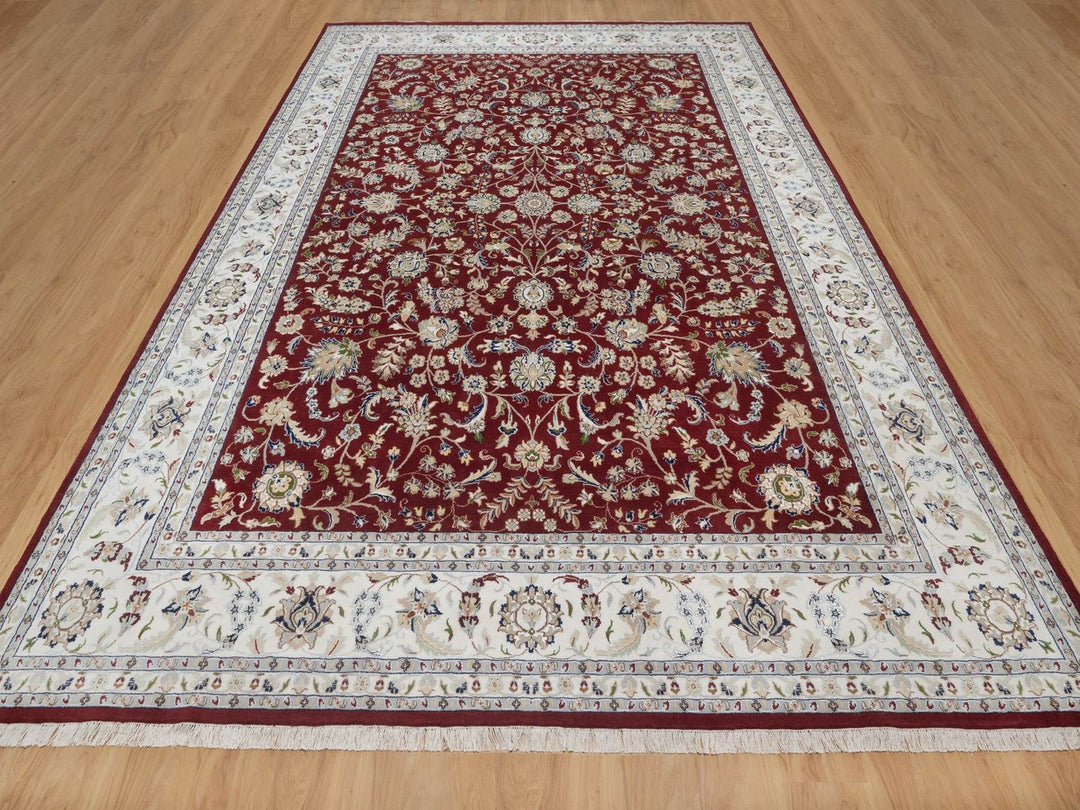 9'9" x 14'0" New Hand Knotted Red Wool & Silk Rectangle Oriental Rug - MOA10291609