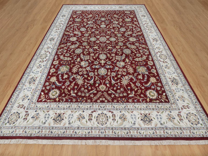 9'9" x 14'0" New Hand Knotted Red Wool & Silk Rectangle Oriental Rug - MOA10291609