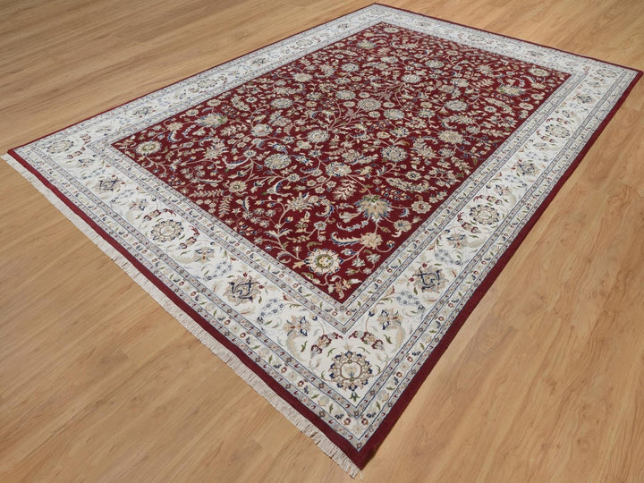 9'9" x 14'0" New Hand Knotted Red Wool & Silk Rectangle Oriental Rug - MOA10291609