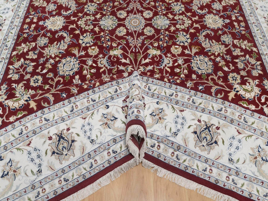 9'9" x 14'0" New Hand Knotted Red Wool & Silk Rectangle Oriental Rug - MOA10291609