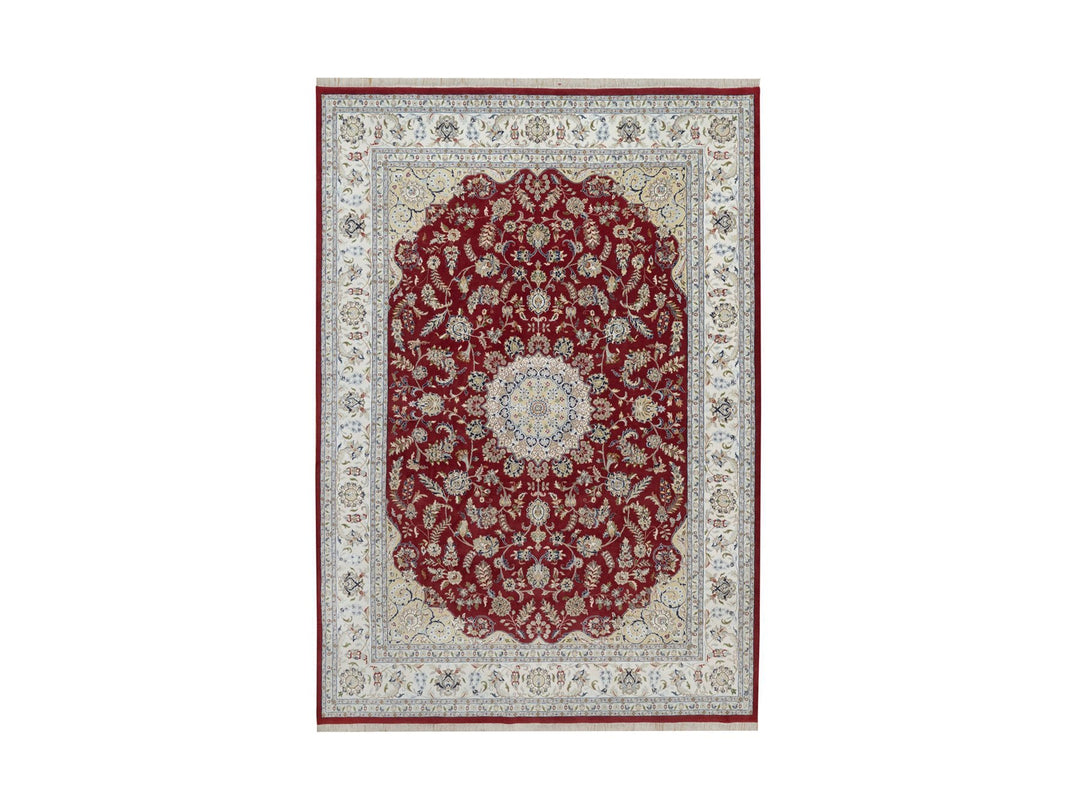 9'11" x 14'1" New Hand Knotted Red Wool & Silk Rectangle Oriental Rug - MOA10291610