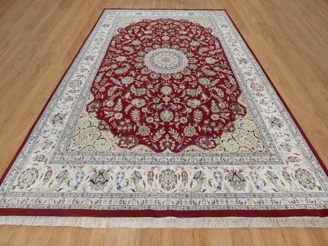 9'11" x 14'1" New Hand Knotted Red Wool & Silk Rectangle Oriental Rug - MOA10291610