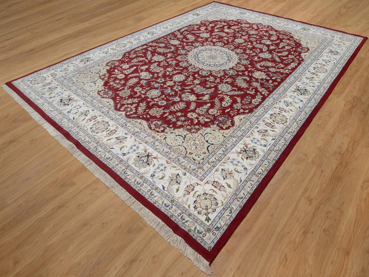 9'11" x 14'1" New Hand Knotted Red Wool & Silk Rectangle Oriental Rug - MOA10291610