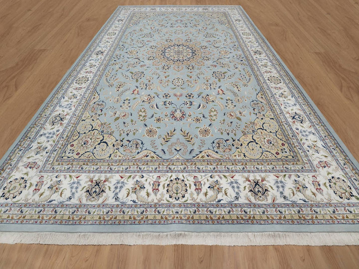 12'0" x 18'4" New Hand Knotted Blue Wool & Silk Rectangle Oriental Rug - MOA10291627
