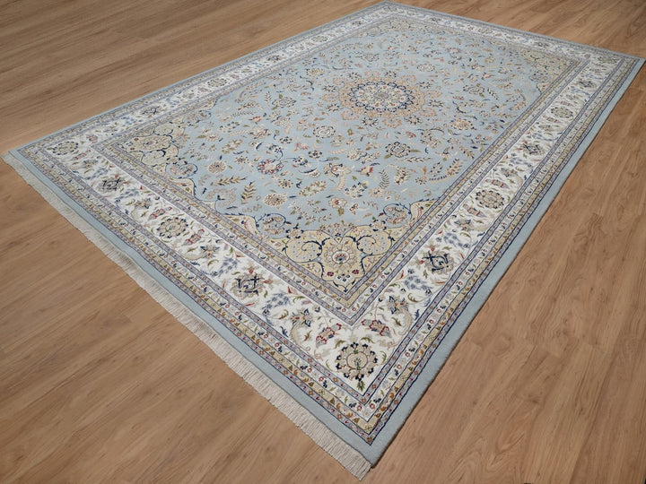 12'0" x 18'4" New Hand Knotted Blue Wool & Silk Rectangle Oriental Rug - MOA10291627