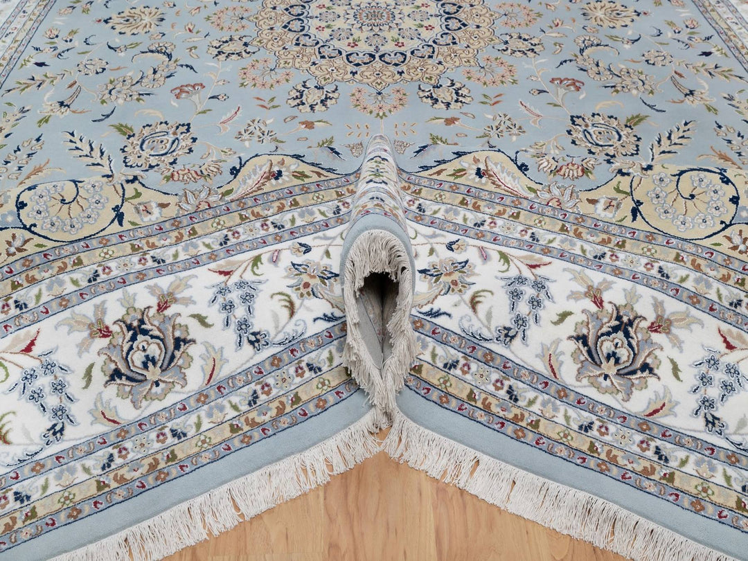 12'0" x 18'4" New Hand Knotted Blue Wool & Silk Rectangle Oriental Rug - MOA10291627