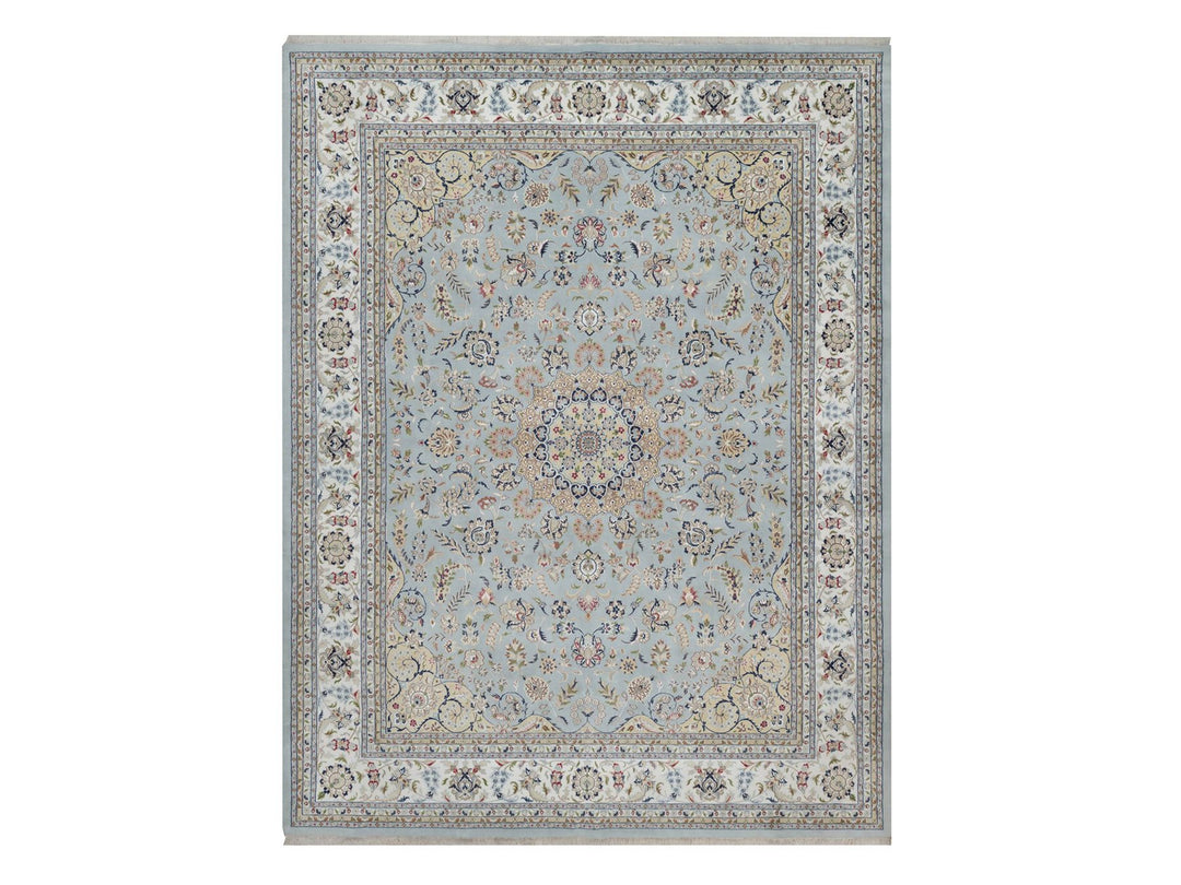 11'9" x 15'4" New Hand Knotted Blue Wool & Silk Rectangle Oriental Rug - MOA10291629