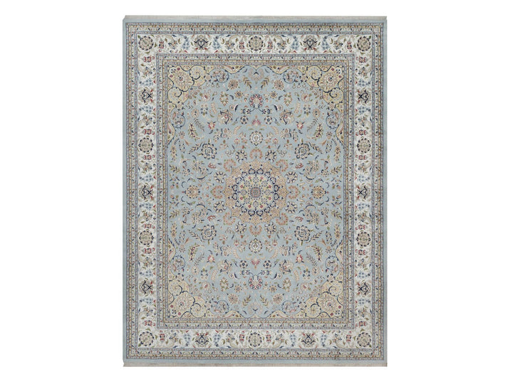 11'9" x 15'4" New Hand Knotted Blue Wool & Silk Rectangle Oriental Rug - MOA10291629