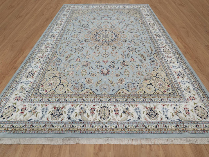 11'9" x 15'4" New Hand Knotted Blue Wool & Silk Rectangle Oriental Rug - MOA10291629
