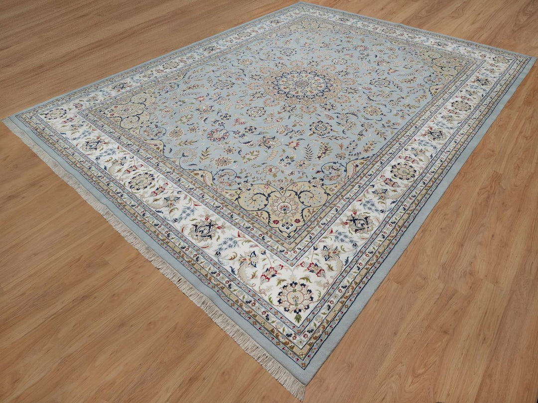 11'9" x 15'4" New Hand Knotted Blue Wool & Silk Rectangle Oriental Rug - MOA10291629