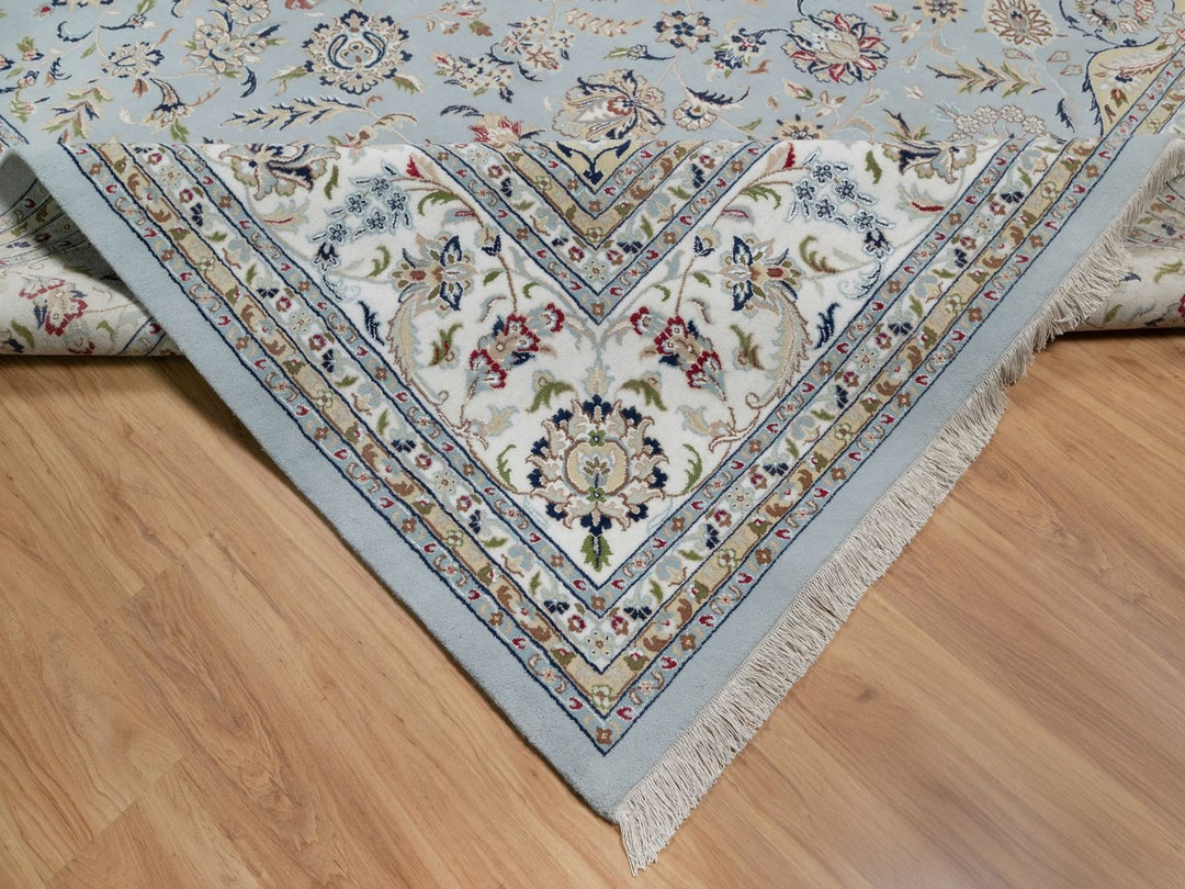 11'9" x 15'4" New Hand Knotted Blue Wool & Silk Rectangle Oriental Rug - MOA10291629