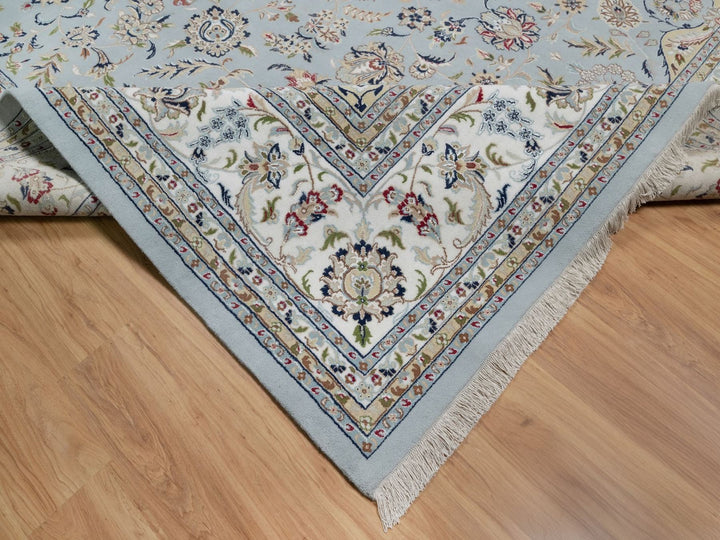 11'9" x 15'4" New Hand Knotted Blue Wool & Silk Rectangle Oriental Rug - MOA10291629