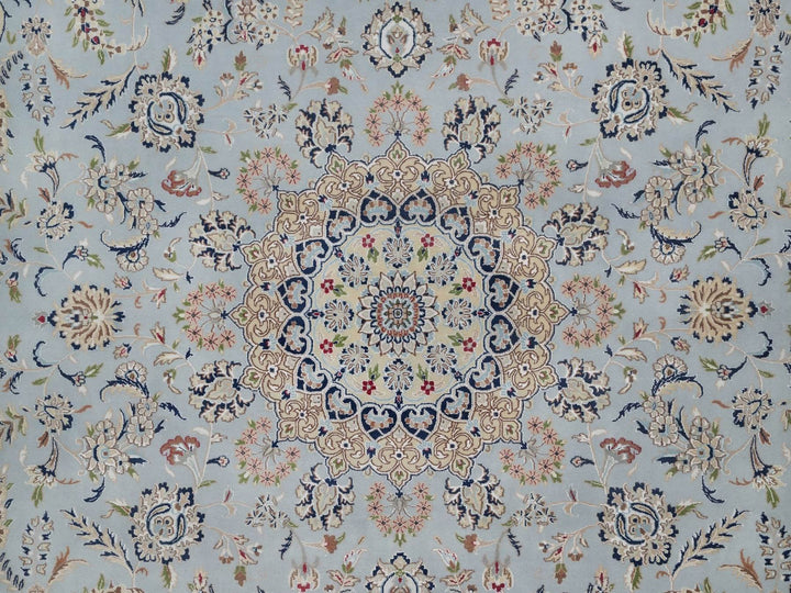 11'9" x 15'4" New Hand Knotted Blue Wool & Silk Rectangle Oriental Rug - MOA10291629