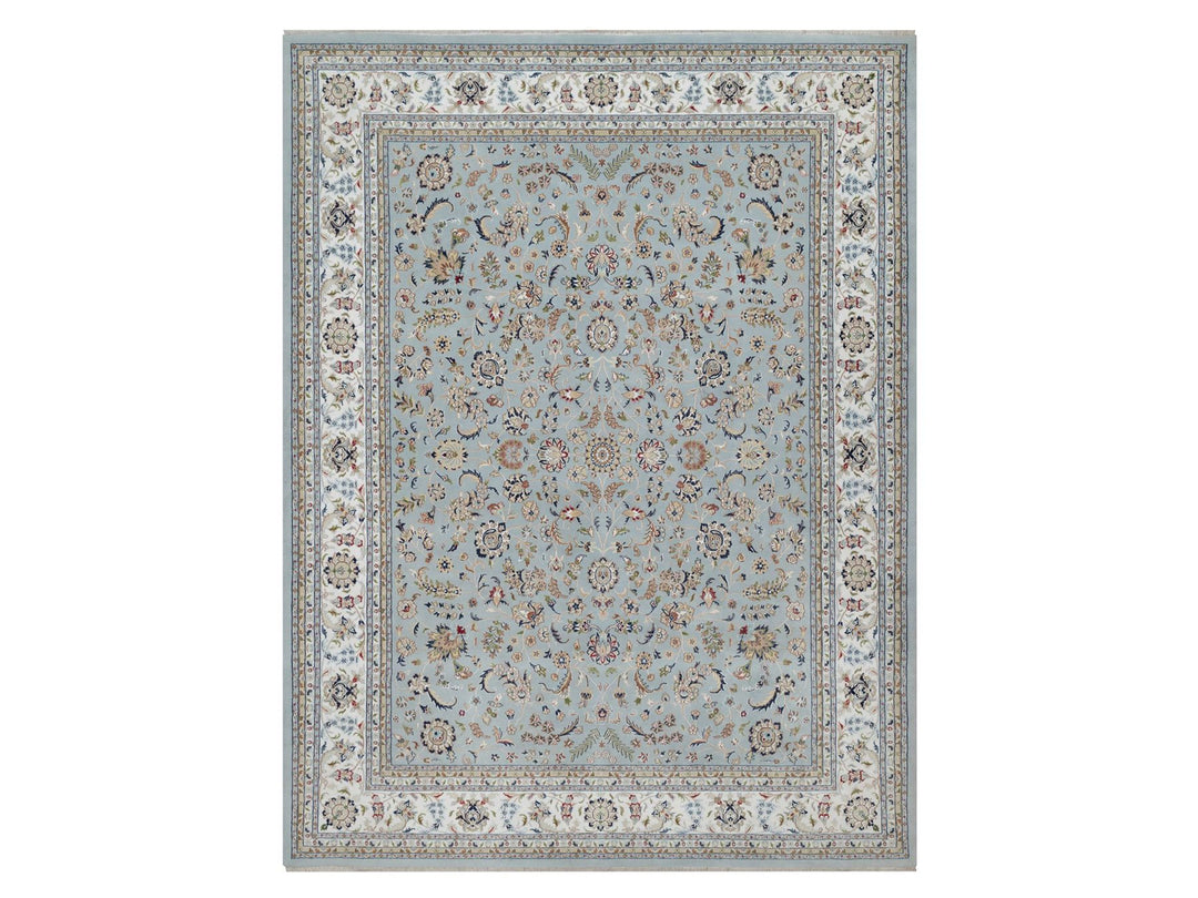 11'11" x 15'7" New Hand Knotted Blue Wool & Silk Rectangle Oriental Rug - MOA10291630