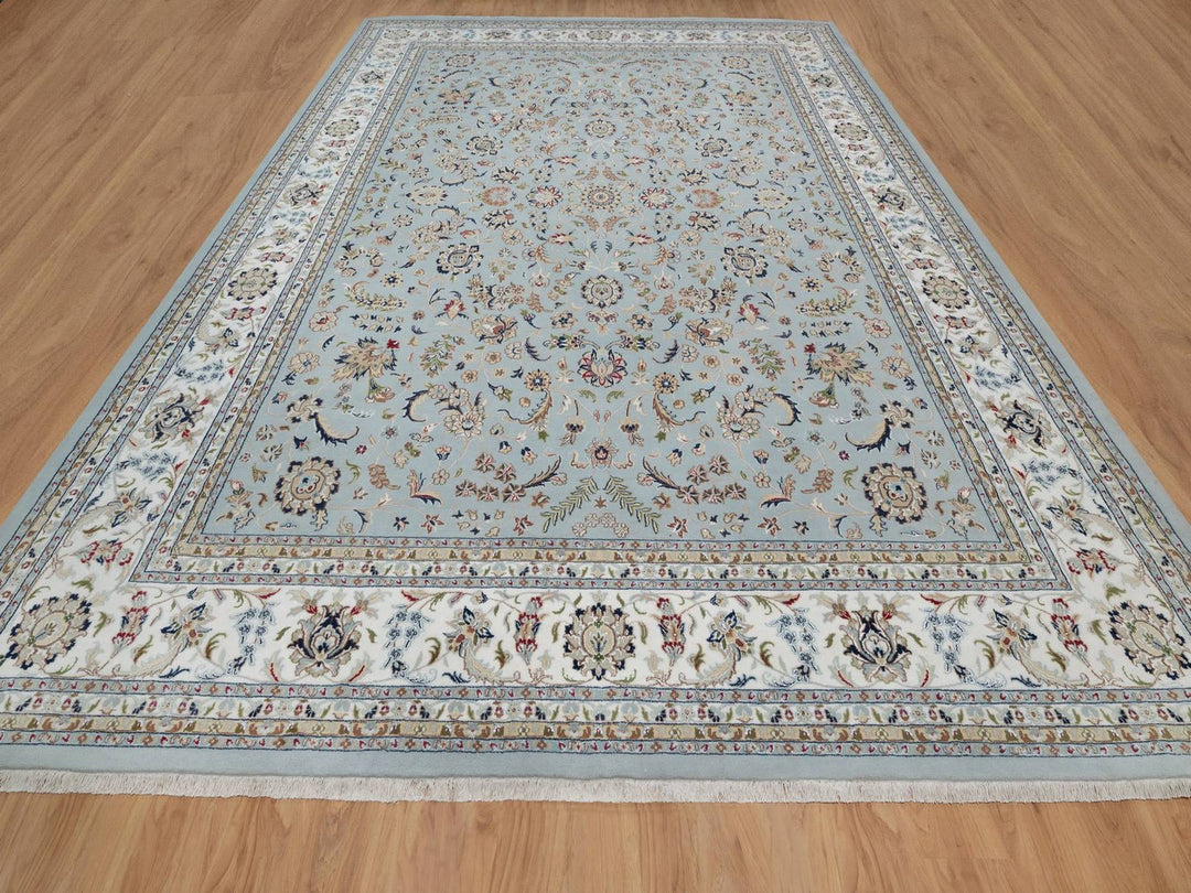 11'11" x 15'7" New Hand Knotted Blue Wool & Silk Rectangle Oriental Rug - MOA10291630