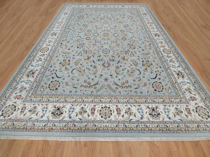 11'11" x 15'7" New Hand Knotted Blue Wool & Silk Rectangle Oriental Rug - MOA10291630