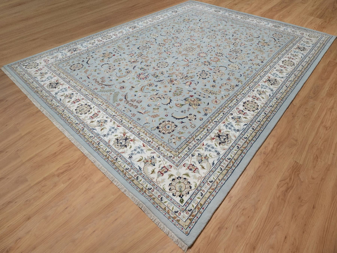 11'11" x 15'7" New Hand Knotted Blue Wool & Silk Rectangle Oriental Rug - MOA10291630