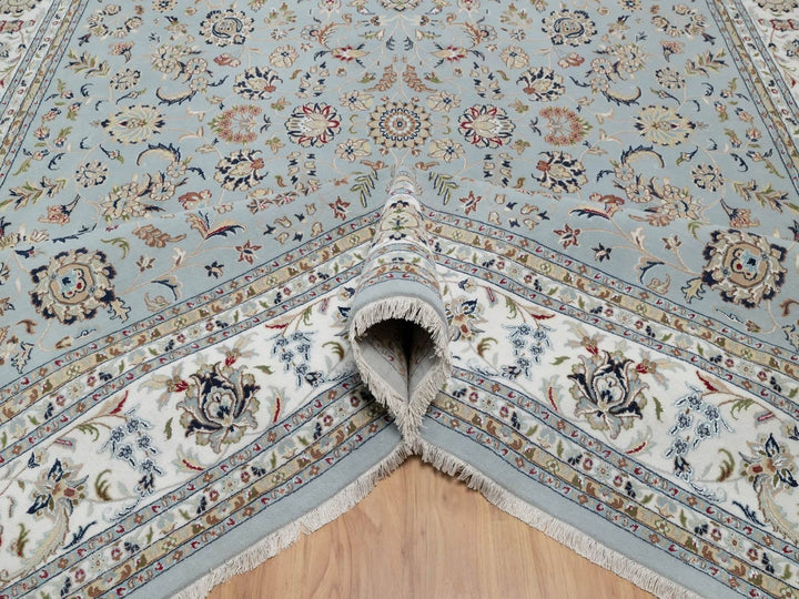 11'11" x 15'7" New Hand Knotted Blue Wool & Silk Rectangle Oriental Rug - MOA10291630