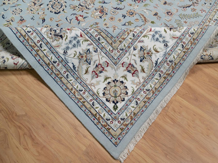 11'11" x 15'7" New Hand Knotted Blue Wool & Silk Rectangle Oriental Rug - MOA10291630