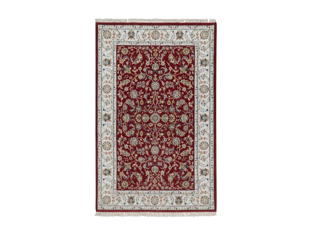 3'11" x 6'1" New Hand Knotted Red Wool & Silk Rectangle Oriental Rug - MOA10291638