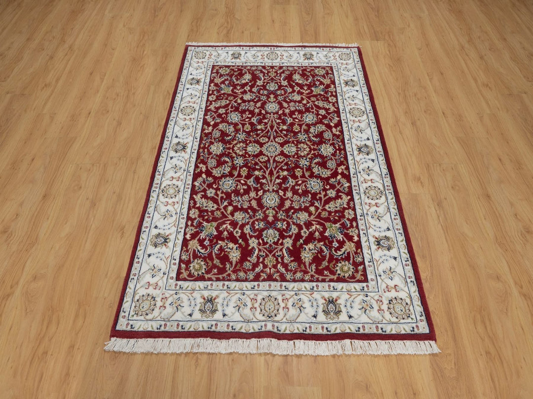 3'11" x 6'1" New Hand Knotted Red Wool & Silk Rectangle Oriental Rug - MOA10291638