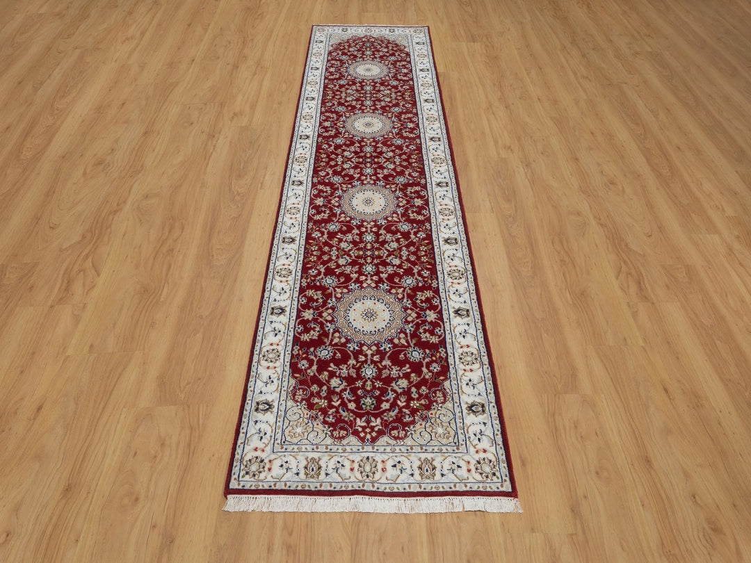 2'7" x 10'3" New Hand Knotted Red Wool & Silk Runner Oriental Rug - MOA10291642