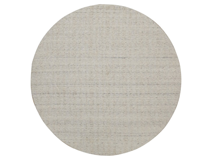 7'11" x 7'11" New Hand Loomed Ivory Wool Round Oriental Rug - MOA10291676