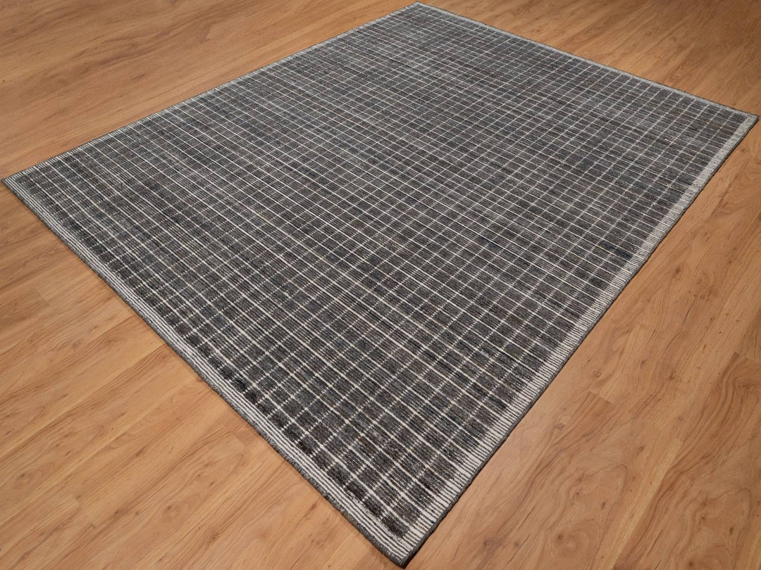 8'1" x 10'0" New Hand Loomed Grey Wool Rectangle Oriental Rug - MOA10291714