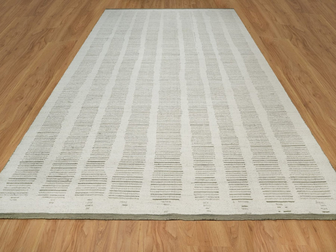 10'0" x 14'1" New Hand Woven Ivory Wool Rectangle Oriental Rug - MOA10291736