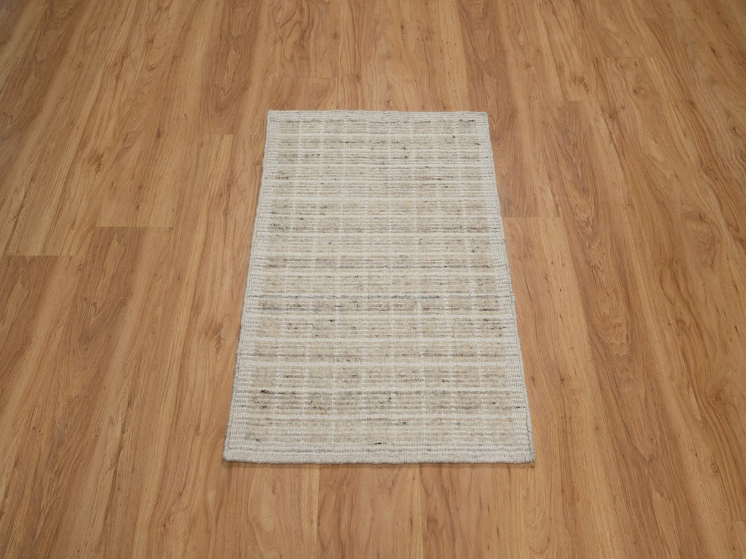 2'0" x 3'1" New Hand Loomed Ivory Wool Rectangle Oriental Rug - MOA10291746