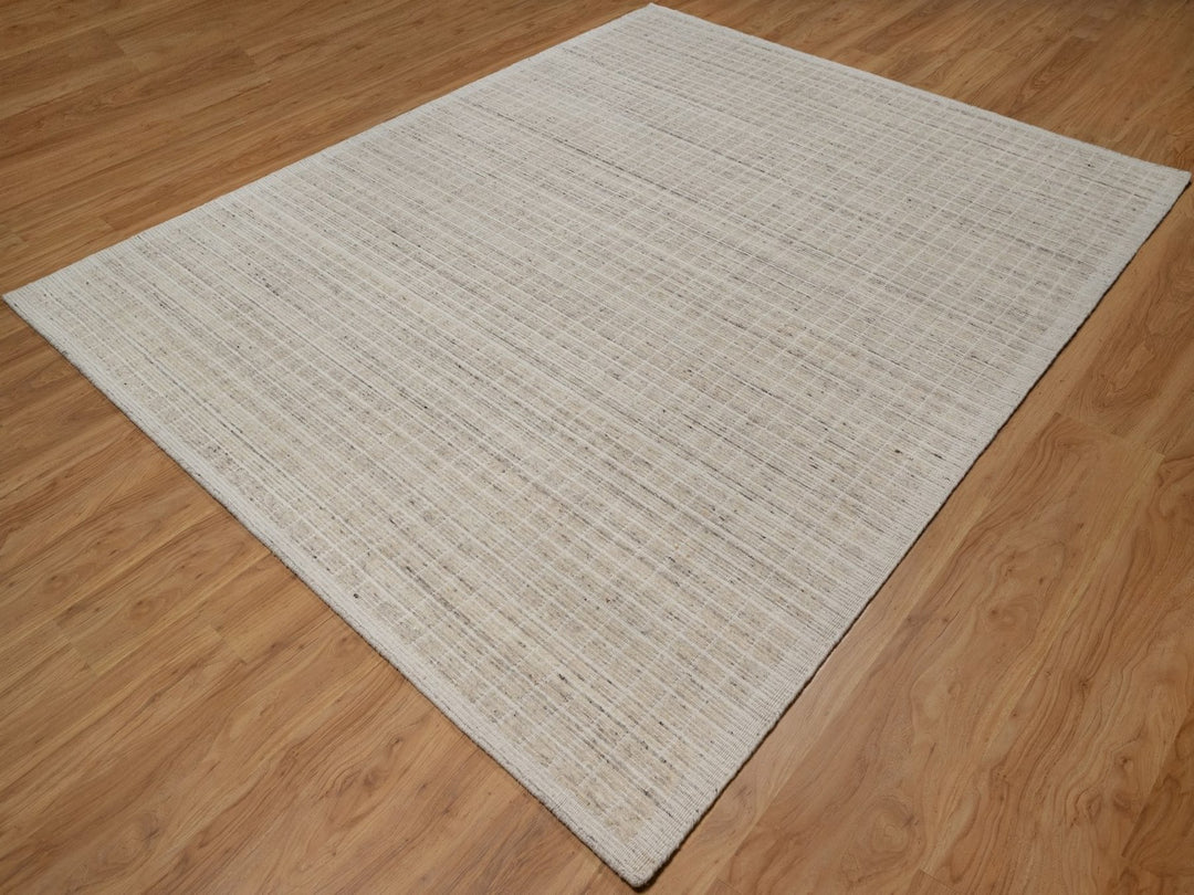 7'11" x 10'0" New Hand Loomed Ivory Wool Rectangle Oriental Rug - MOA10291753