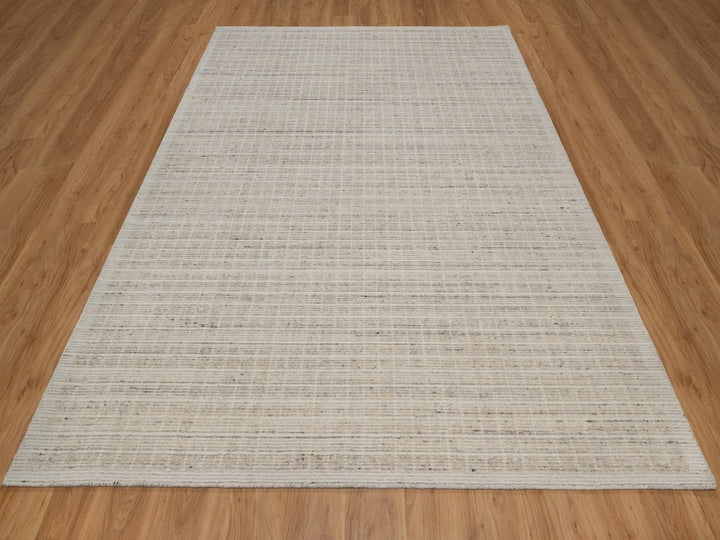 8'0" x 10'0" New Hand Loomed Ivory Wool Rectangle Oriental Rug - MOA10291754