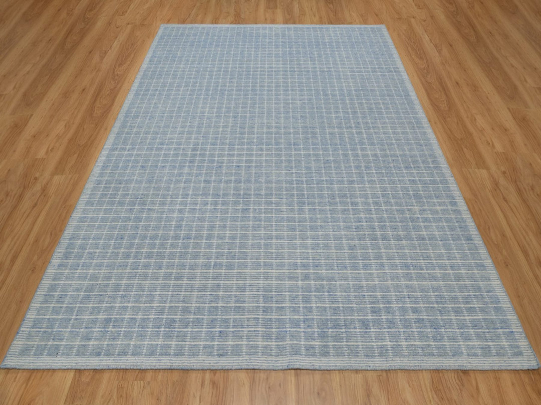 7'11" x 10'0" New Hand Loomed Blue Wool Rectangle Oriental Rug - MOA10291756