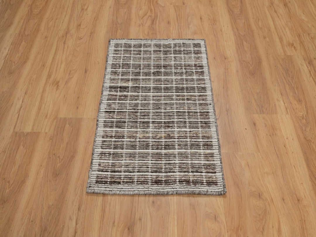 1'11" x 3'1" New Hand Loomed Brown Wool Rectangle Oriental Rug - MOA10291761