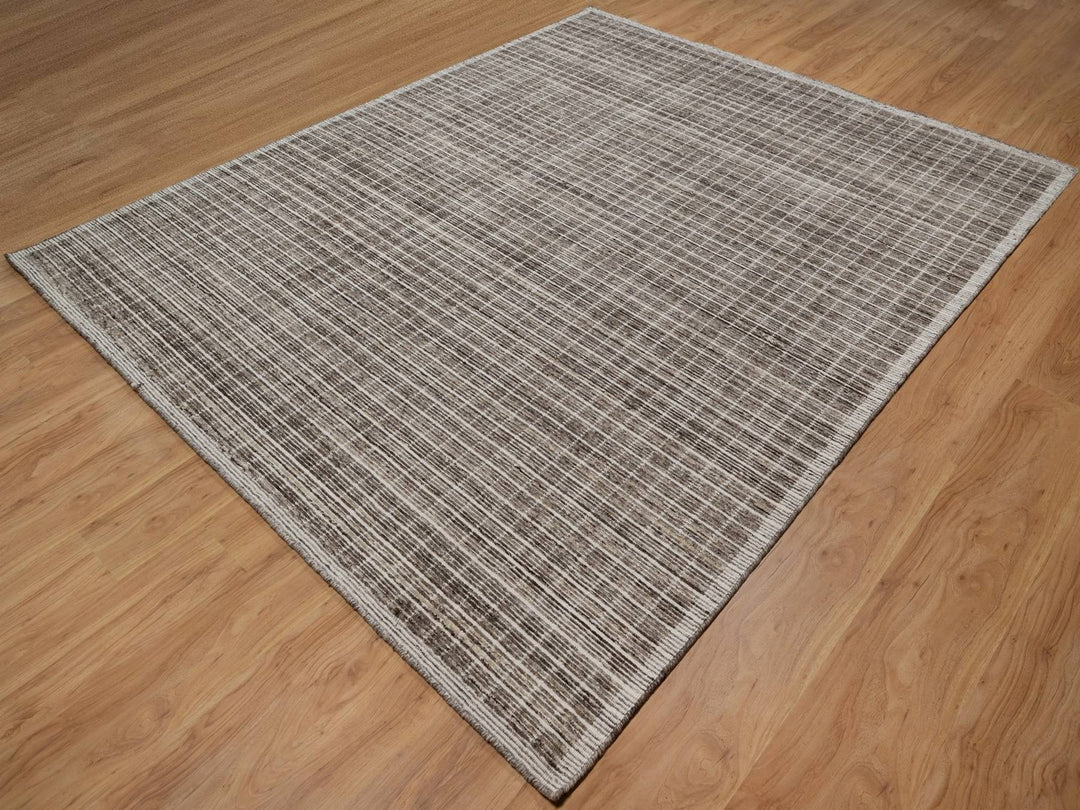 8'0" x 10'0" New Hand Loomed Brown Wool Rectangle Oriental Rug - MOA10291777