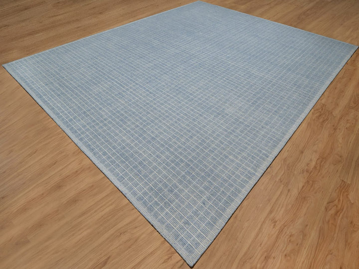 12'0" x 14'11" New Hand Loomed Blue Wool Rectangle Oriental Rug - MOA10291778