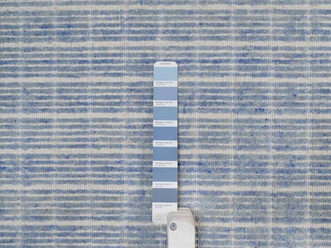 12'0" x 14'11" New Hand Loomed Blue Wool Rectangle Oriental Rug - MOA10291778