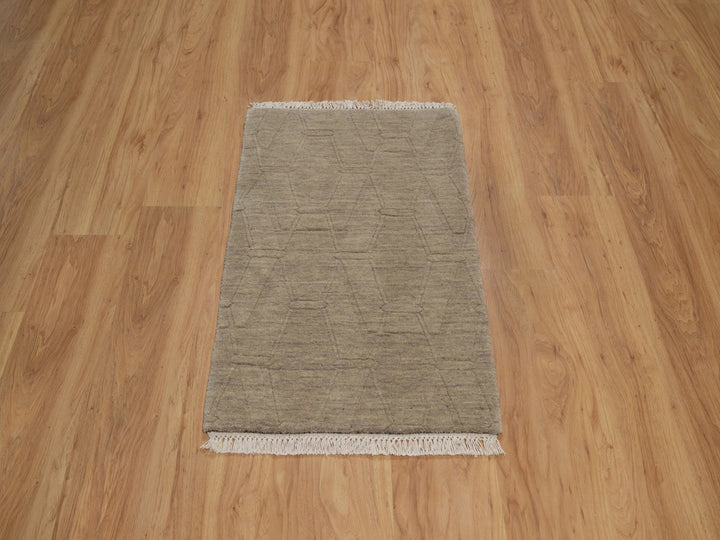 1'11" x 2'9" New Hand Loomed Brown Wool Rectangle Oriental Rug - MOA10291787