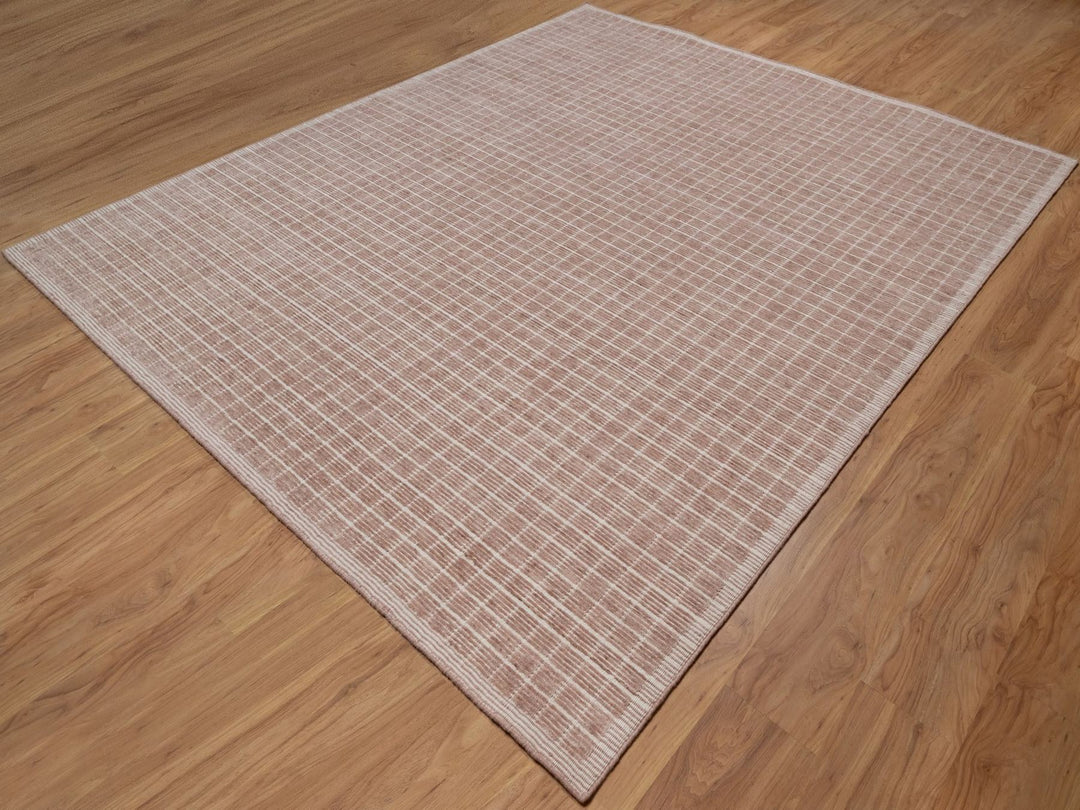 8'1" x 10'0" New Hand Loomed Pink Wool Rectangle Oriental Rug - MOA10291798